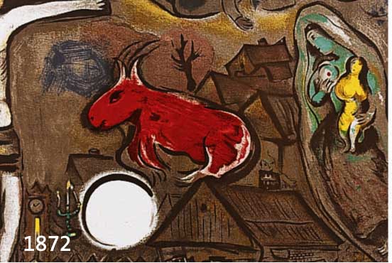 CHAGALL, MARC, 1887-1985, FARBLITHOGRAPHIE VON 1950, IM STEIN SIGN. UND DAT., CA. 51 X 36 CM, PP, DAZU: FARBLITHOGRAPHIE VON 1950, UNTER DER ...