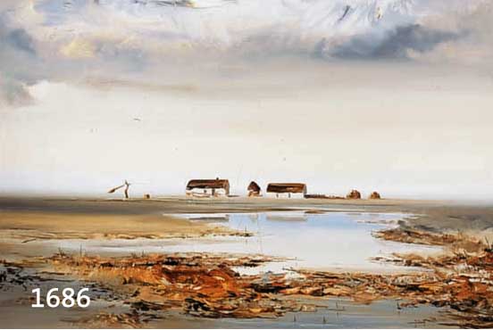 CSAKY, LAJOS, UNGARISCHER, KÜNSTLER, 2. H. 20. JH., ÖL/HARTFASER, WEITE UNGARISCHE LANDSCHAFT MIT EINSAMEM GE- HÖFT U. KLEINEM SEE, SIGN., ...