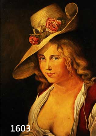 FUCHS, H., KOPIST, MITTE 20. JH., ÖL/HOLZ, KOKETTE JUNGE FRAU MIT BLUMENGESCHMÜCKTEM HUT NACH DEM ORIGINAL VON BOEMART, SIGN. U. BEZ., 58X46 CM ...