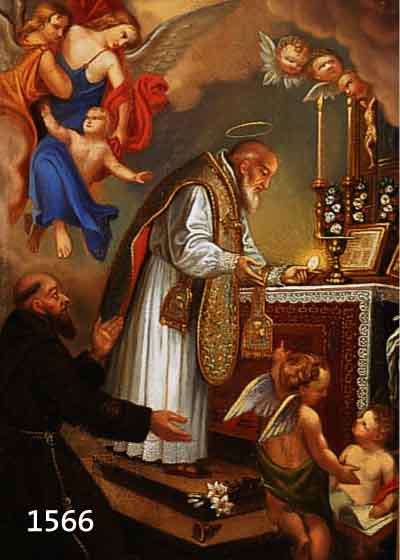 HEILIGENMALER, DES 18./19. JH., ÖL/LWD., DER HEILIGE LAURENTIUS ORDENSSTIFTER 1614 AM ALTAR, 52X33 CM, R.