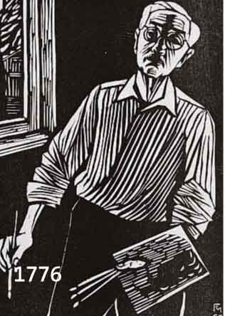 FELIXMÜLLER, CONRAD, 1897-1977, SELBSTPORTRÄT MIT PALETTE, HOLZSCHNITT, HANDSIGNIERT, CA. 17 X 12.5 CM, VON 1967, PP