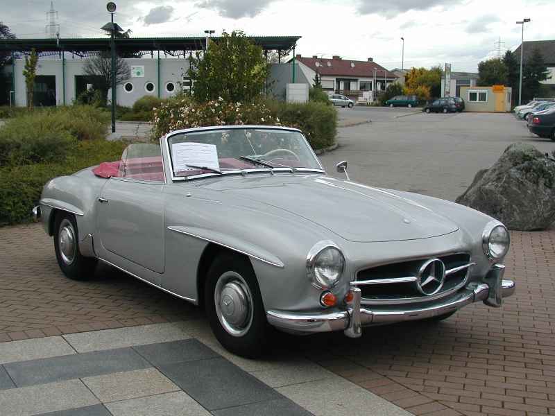 Mercedes Benz; 190 SL; Erste Zulassung 07/ 1956; Laufleistung abgelesen; Farbe: silber- met.; Cabrio; 1884 ccm, 77 kw, US-Fahrzeug, Leder (rot), ...