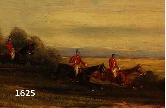 BASSI, KÜNSTLER DES 19./20. JH., ÖL/HOLZ, PARFORCE-JAGD, 15.5 X 31 CM, R.