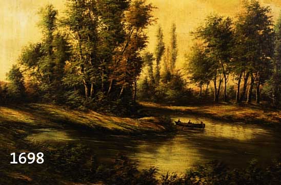 BONNAUD, A., FRANZÖSISCHER LANDSCHAFTSMALER DES 19. JH., ÖL/LWD., DREI MÄNNER IM KAHN IN BEWALDETER SEELANDSCHAFT, KL. REST. LWD.- SCHADEN), ...