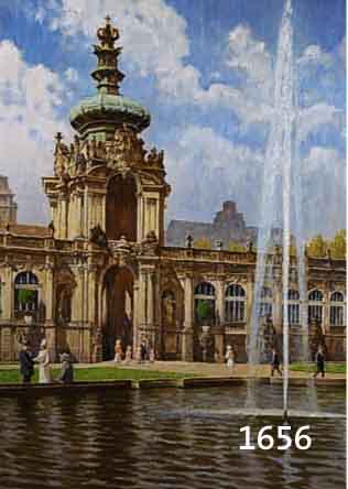 MONOGRAMMIST F.E., ANFANG 20. JH., VERMUTL. FELIX EISENGRÄBER (1874-1940), ÖL/LWD., DER DRESDENER ZWINGER MIT WASSERFONTÄNEN U. PASSANTEN, ...