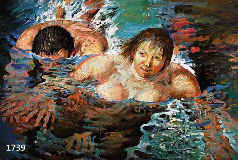 SITTE, WILLI, GEB. 1921, SCHWIMMENDE AKTE, ÖL/HARTFASERPLATTE, RE. U. SIGN. UND DAT. 91, CA. 76 X 125 CM, R.