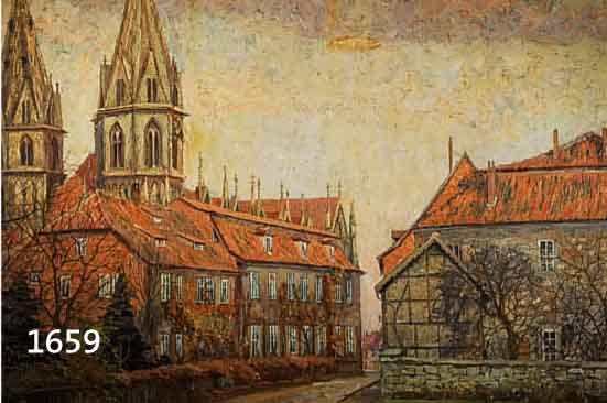 LEDER, KATHARINA, BERLINER MALERIN, LIT. VGL. DRESSLER, STADTANSICHT MIT KATHEDRALE, ÖL/LWD, RE. U. SIGN. UND DAT. 1926, CA. 80 X 100 CM, R.