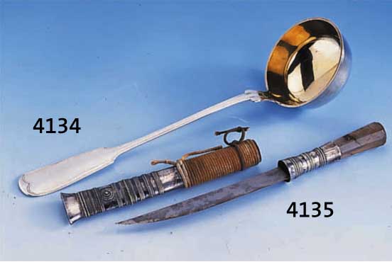 SUPPENKELLE, FRIEDTLÄNDER, HOFLIEFERANT, 800ER SILBER, DEUTSCH UM 1900, SPATENMUSTER, KUHLE INNENVERGOLDET, L. CA. 35 CM, CA. 175G