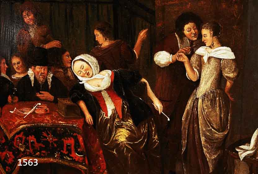 ZUSCHREIBUNG: JAN STEEN, 1626 LEIDEN-1679, LUSTIGE GESELLSCHAFT: IM VORDERGRUND SCHLAFEN- DE FRAU AN EINEM TISCH MIT ROTEM TISCHTUCH, DANEBEN ...