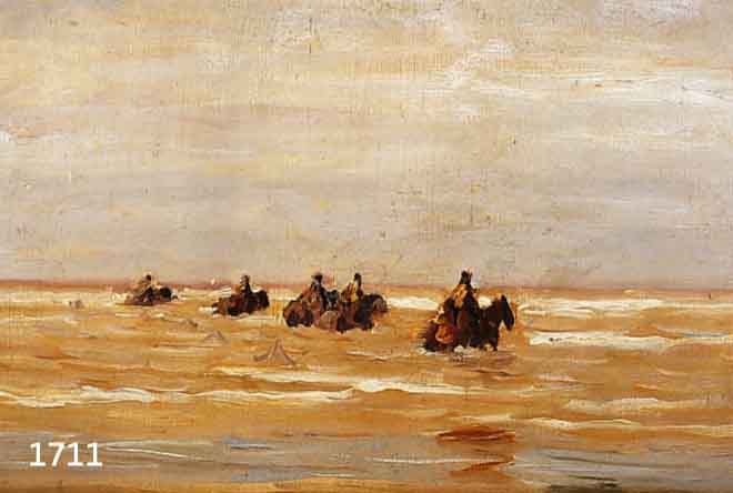 SEYLER, JULIUS, 1873-1958 MÜNCHEN, CREVETTENFISCHER, ÖL/KARTON, SIGNIERT, RAHMEN BESCHÄDIGT, 45 X 70 CM