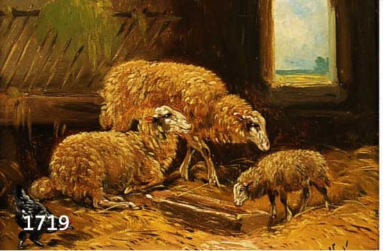 VAN UECKVEEKEN, C., MALER AUS BRÜSSEL, UM 1900, SCHAFE IM STALL, ÖL/LWD, RE. U. SIGN., CA. 28 X 35 CM, R.