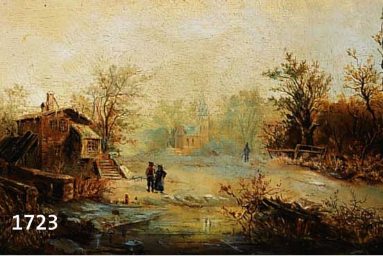 MONOGRAMMIST WK, 1. HÄLFTE 20. JH., HOLLÄNDISCHE WINTERLANDSCHAFT MIT PERSONEN- STAFFAGEN, ÖL/MALKARTON, RE. U. MONOGR., CA. 32 X 60 CM, R.