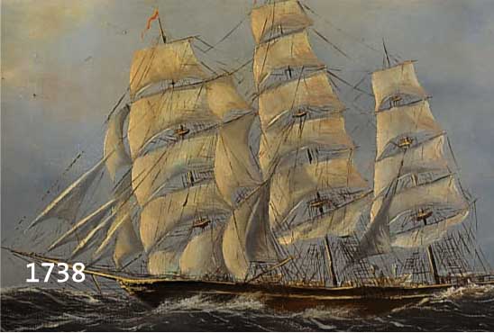 UNBEKANNTER MALER, 20ER/30ER JAHRE, DREIMASTER IN VOLLER TAKELAGE, ÖL/HARTFASER, UNSIGN., KLEINE FARBABSPLITTERUNG, CA. 46 X 56 CM, R.