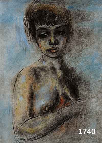 WEIGL, JOSEPH, *1928 ODERBERG, WEIBLICHER HALBAKT, FARBKREIDE AUF PAPIER, RE. U. MONOGR., DAT. 78, CA. 40 X 30 CM, U.GL., R.
