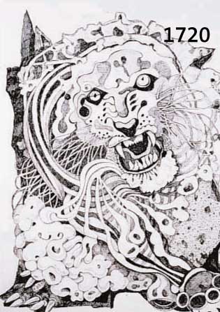 KRINNER, MICHAELA, GEB. 1915 WALDMÜNCHEN, MEISTERSCHÜLERIN OSKAR KOKOSCHKAS, HIER: FAUCHENDER TIGER, TUSCHEZEICHNUNG, RE. U. SIGN., DAT. 1984, ...