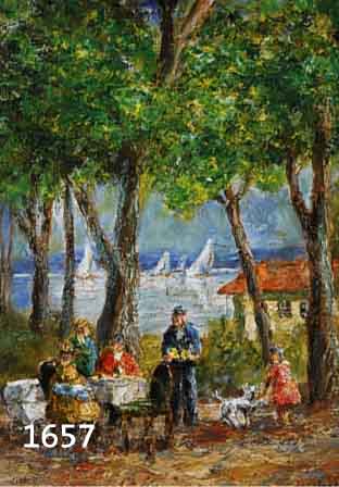 Unger, Wolfgang Heinz, geb. 1929 Halle/Saale, Biergarten, Öl/Malkarton, re. u. signiert, ca. 40 x 30 cm, R.