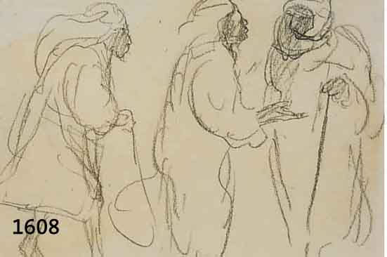 Dill, Otto Prof., 1884 Neustadt-1957 Bad DÜrk- heim, Araber im GesprÄch, Bleistiftzeichnung aus einem Skizzenbuch, re. u. handsigniert, ca. 14 x ...