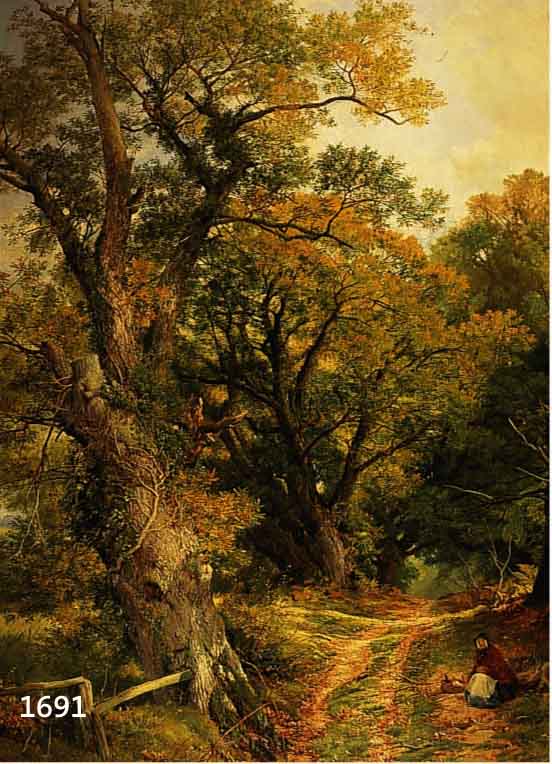 HULME, FREDERICK WILLIAM, 1816 SWINTON/YORCKSHIRE-1884 LONDON, LIT. VGL. THIEME BECKER, HIER: WEG AM WALDRAND MIT RASTENDER REISIGSAMMLERIN, ...