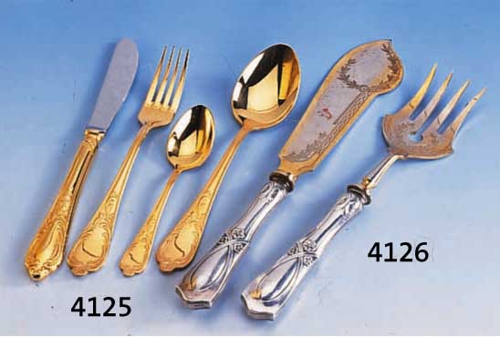 2-TEIL. TRANCHIERBESTECK, DEUTSCH UM 1900, 800ER SILBER, REINER JUGENDSTIL, ARBEITSTEILE METALL VERSILBERT UND VERGOLDET