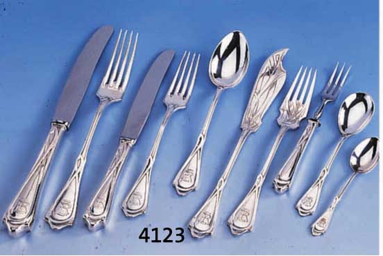 BESTECK FÜR 6 PERSONEN, 800ER SILBER, REINER JUGENDSTIL, VEREINIGTE SILBERWAREN- FABRIK, DÜSSELDORF, STILREIN, BEST. AUS: 6 MESSER (GRIFFE ...