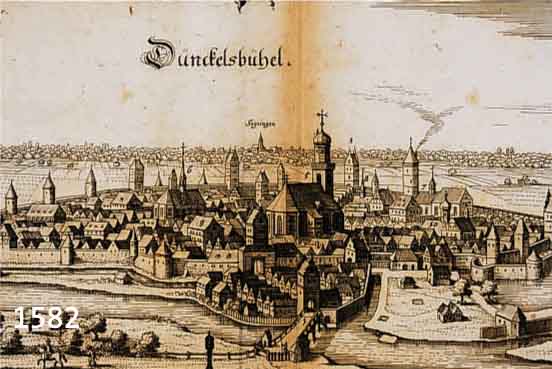 KONVOLUT 2 BLATT DINKELSBÜHL UND UMGEBUNG, 1.) KUPFERSTICH M. MERIAN, GA DÜNCKELSBÜHL, 12,5 X 32,5 CM; 2.) ALTKOLOR. LITHO. KARTE AUS DEM ATLAS ...
