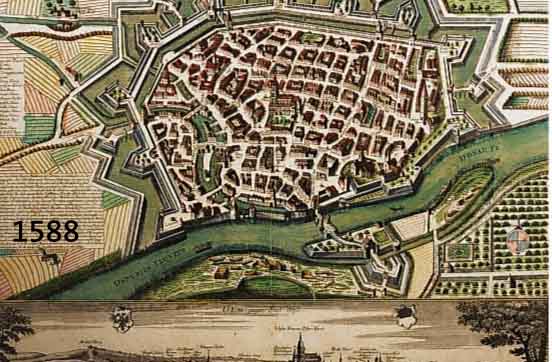 ALTKOLOR. KUPFERSTICH V. SEUTTER, CA. 1740, ULM, EINE CONSIDERABLE REICHS STATT IN SCHWABEN WOL DIE FÜSSER ILLER UND BLAU IN DIE DONAU FALLEN, ...
