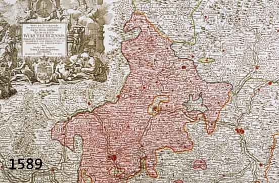 ALTCOLOR. KUPFERSTICHK. V. SEUTTER, CA. 1740, NOVA ET ACCURATIOR REPRAESENTATIO GEOGRAPHICA SACR. ROM. IMPERII EPISCOPATUS WÜRCEBURGENSIS MIT ...