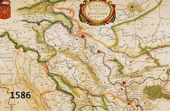 KONVOLUT VON 4 BLATT MIT KUPFERSTICHEN VON WESEL UND UMGEBUNG, 1.) ALTKOLOR. KUPFER- STICHK. V. BLAEU, CA. 1635, CLIVIA DUCATUS ET RAVESTEIN ...