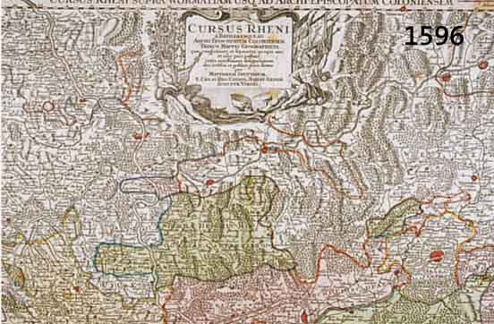 ALTKOLOR. KUPFERSTICHK. V. SEUTTER, CA. 1740, CURSUS RHENI SUPRA WORMATIAM USQ AD ARCHI EPISCOPATUM COLONIENSEM KARTE VON WORMS BIS BONN, ...