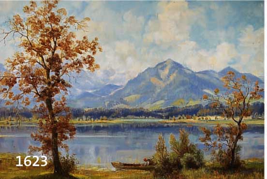 BRANDL, J., 1877-1963 UFFING, ÖL/LWD., SOMMERLICHER GEBIRGSSEE MIT, ANGLER IM KAHN, SIGN., 60X80 CM, R. (DIESER L. BESCH.)