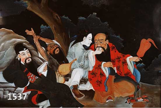 CHINESISCHER KÜNSTLER, UM 1900, HINTERGLASBILD, VIELFIGURIGE GESELLSCHAFTSSZENE, 55X70 CM, R.