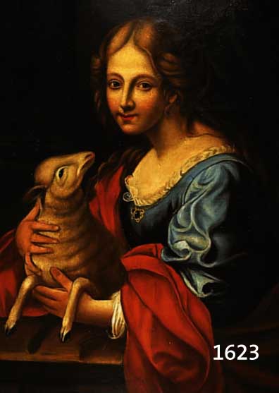 ZUSCHREIBUNG, GRAF, JOHANN, MALER AUS POSEN, HIER: DIE HEILIGE AGNES MIT LAMM, ÖL/LWD.; STELLTE 1860 AUF DER BERLINER AKADEMIE AUS, HIELT SICH VON ...