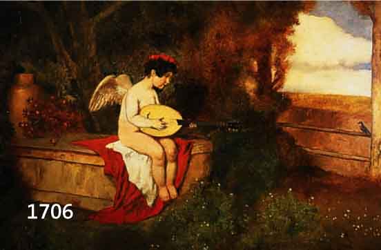 OBERBERGER, M., KÜNSTLER, UM 1900, ÖL/LWD., SIGN., DEKORATIVE GROSSFORMAT. MALEREI, PUTTO U. SINGVÖGEL MUSIZIEREN IN HERBSTLICHER LANDSCHAFT, ...