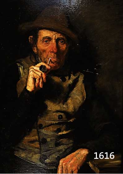RACH, LUDWIG (LOUIS), 1853 HATTERSHEIM, ÖL/LWD./HOLZ, PFEIFERAUCHENDER BAUER, AUS- DRUCKSVOLLE CHARAKTERSTUDIE, SIGN., DER KÜN- STLER STUDIERTE ...