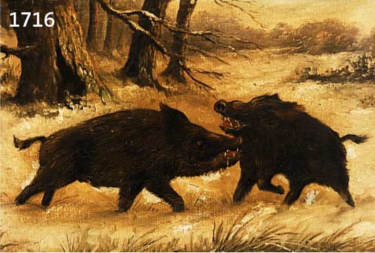 SOMMER, GEORG, DÜSSELDORFER TIERMALER D. 19./ 20. JH., ZWEI KÄMPFENDE KEILER IM WINTER- WALD, ÖL/LWD. (L. ALTERSSPUREN), SIGN., MAßE CA. 32X44 ...