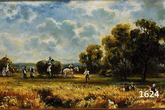 TRADITIONALIST DES 20. JH., MÜNCHNER SCHULE, HIER: HEUERNTE, ÖL/HOLZ BEZ., MAßE CA. 10X20 CM., R.