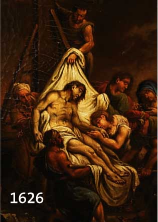 UNBEK. KÜNSTLER D. 18. JHD., KREUZABNAHME, VIELFIGURIGE QUALITÄTVOLLE DAR- STELLUNG, ÖL/LWD. (MIN. BESCH.), MAßE CA. 55X40 CM., R.
