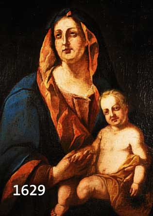 UNBEK. KÜNSTLER DES 18. JHD., MARIA MIT DEM KIND, ÖL/LWD., (L. BESCH.), UN- SIGN., MAßE CA. 87X68 CM., R.