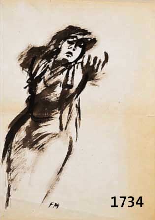 MASAREEL, FRANS, 1889 BLANKENBERGHE-1972 AVIGNON, TUSCHPINSELZEICHNUNG AUF PAPIER, GEBRÄUNT, SEITLICH KLEINERE EINRISSE, MONO- GRAMMIERT, ...