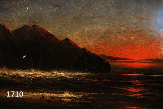 WILLIAMS, A. R., MARINEMALER DES 19. JH., MEERESKLIPPEN IM ABENDROT, QUALITÄTVOLLE MA- LEREI, ÖL/LWD., (L. RETUSCHIERT, MIN. BESCH.), SIGN., ...