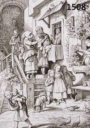 RICHTER, LUDWIG, 1803-1884, 2 HOLZSCHNITTE 1860, BEIM BÄCKER, VATERUNSER, EINMAL IM STOCK MONOGR., CA., 13X19 CM, PP.