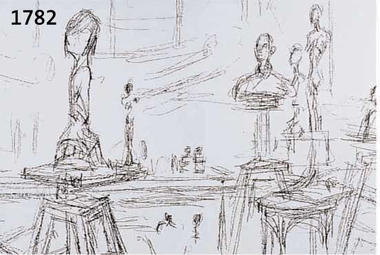 GIACOMETTI, ALBERTO, 1901-1966, 3 LITHOGRAPHIEN UM 1968, SELBSTBILDNIS, FRAUENAKT, IM ATELIER, CA. 18X26 CM U. 34X50 CM, PP.