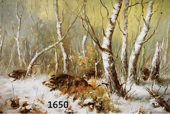 ROHRBACH, 60ER JAHRE, AUF DER FLUCHT, JAGDBILD MIT WILDSCHWEINEN, ÖL/LWD., RÜCKSEITIG MIT ZUSCHREIBUNGSETIKETT 60 X 80 CM, UNSIGNIERT