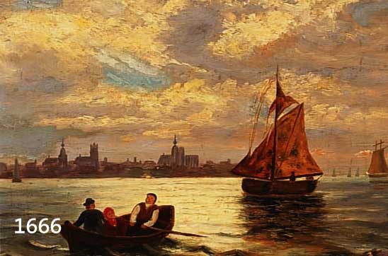 MONOGRAMMIST E.F., UM 1900, BOOTE IM HAFEN, ÖL/PAPPE, 30 X 40 CM