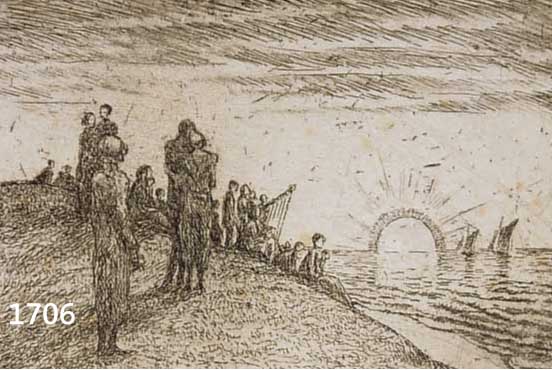 VOGELER, HEINRICH, RADIERUNG 1881, DER NEUE MORGEN, IN DER PLATTE MONOGR., HAND- SIGN., 10X13 CM, PP.