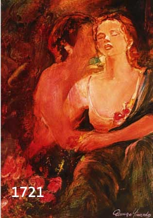 MINARDO, ANNA, INTERNATIONAL RENOMMIERTE KÜNSTLERIN, ÖLGEMÄLDE AUF KARTON, DIE VERSUCHUNG, HANDSIGNIERT, 30X23 CM, PP.