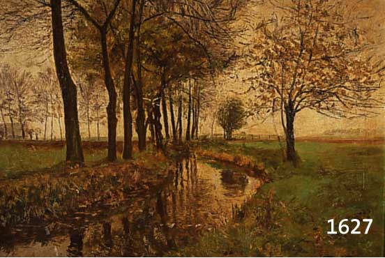 FRIEDERSDORFF, GERTRUD, DÜSSELDORFER SCHULE, UM 1900, HERBSTLANDSCHAFT MIT BACHLAUF, ÖL/LWD, RE. U. SIGN., RÜCKSEITIG ALTES ETI- KETT, CA. 50 X ...