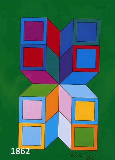 VASARELY, VIKTOR, 1908-1997, HALLUZINIERENDE FARBSPIELE, FARBSIEBDRUCK AUS: HUDLIGUNG AN DAS SECHSECK VON 1968, HANDSIGN., NUM. 83/200, CA. 20.5 X ...