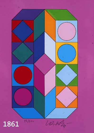VASARELY, VIKTOR, 1908-1997, HALLUZINIERENDE FARBSPIELE, FARBSIEBDRUCK AUS: HUDLIGUNG AN DAS SECHSECK VON 1968, HANDSIGN., NUM. 83/200, CA. 20.5 X ...