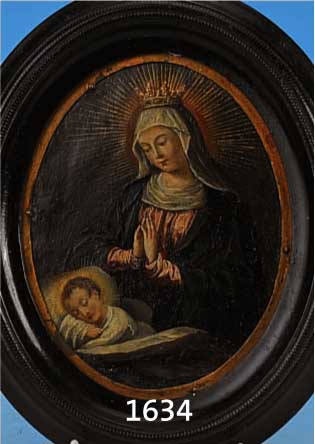 UNBEKANNTER KÜNSTLER, 18. JH.,, ÖL/KUPFERPLATTE, MUTTER GOTTES MIT KIND, OVAL, L. 15.5 CM